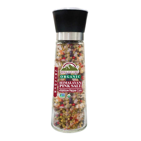 Himalayan Chef Peppercorn Pink Salt Glass Grinder Oz, Organic Rainbow Pepper Corn - 0.78 lbs